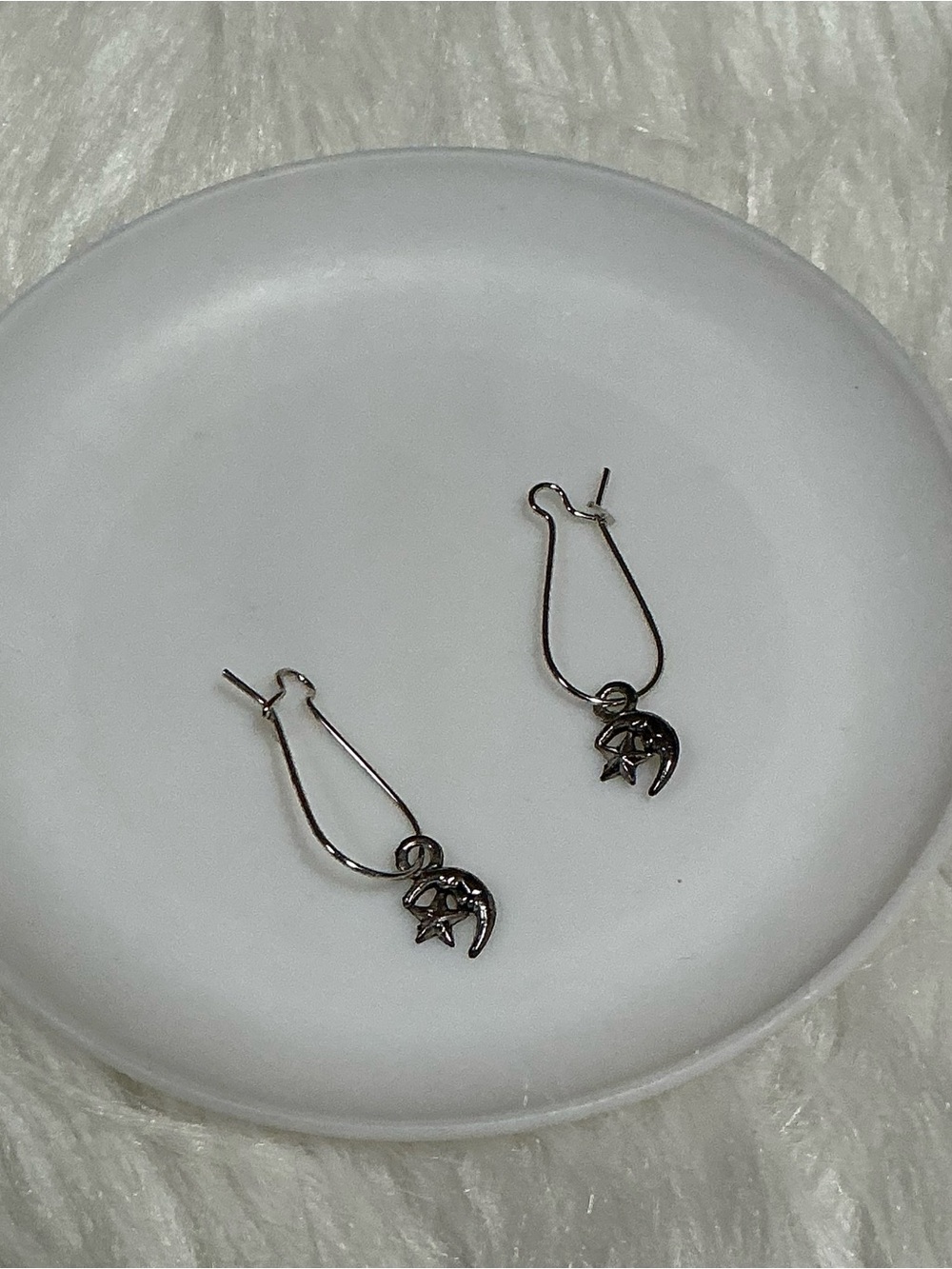 The cutest tiny moon and star dangle silver-tone hoop earrings